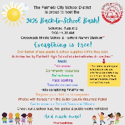 Back-to-School Bash graphic explaining the event on Aug. 2 from 9-11a